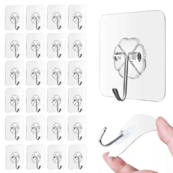 50 Pcs Adhesive Sticky Hooks Heavy Duty Wall Seamless Hook Hangers Transparent - Picture 10 of 10